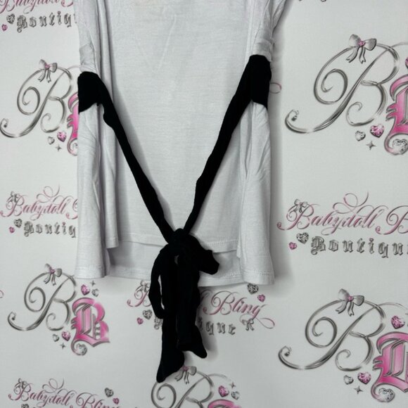 Pudding jeans tank top tie belt ribbon π black white y2k deadstock brand newπ - Picture 5 of 10
